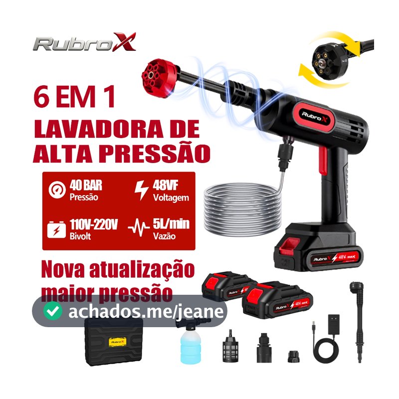 RubroX 300W 6 em 1 Lavadora de Alta Pressão 1000PSI Motor Sem Escovas Para Carros e Jardins