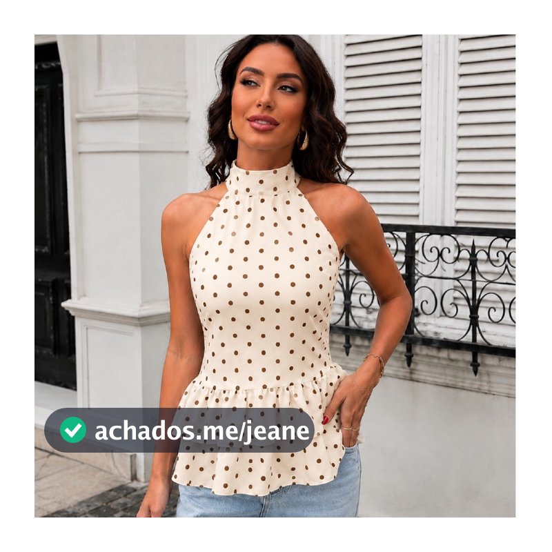 Blusa Poa Amarração Regata Bolinha Feminina Gola Alta Franzido Elegante Casual Com Babado Duplo Moda