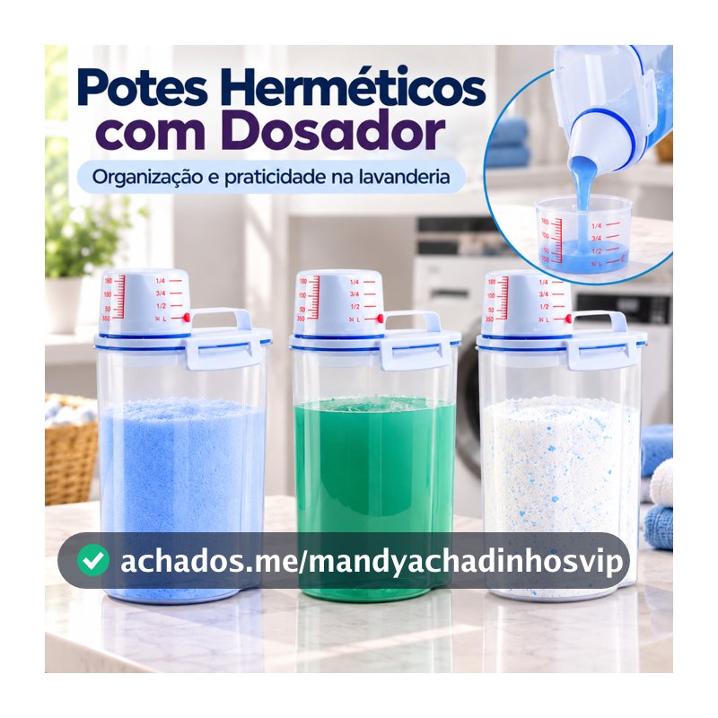 Kit 3 a 10 Potes Herméticos 2L Dispenser Organizador Lavanderia Para Sabão em Pó Detergente Amaciante