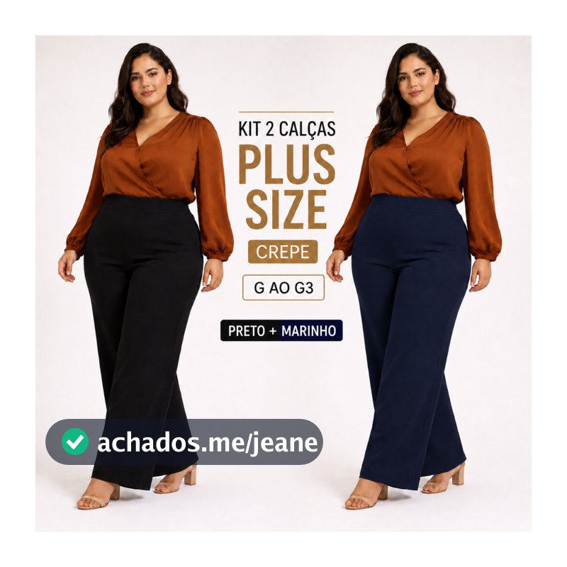 Kit 2 Calças Pantalona Plus Size Feminina Crepe Cintura Alta G G1 G2 G3 Social Elegante