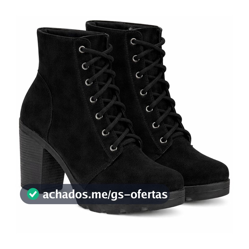 Bota Feminina Cano Curto Preta Salto Grosso Tratorada Confortável Moda Inverno
