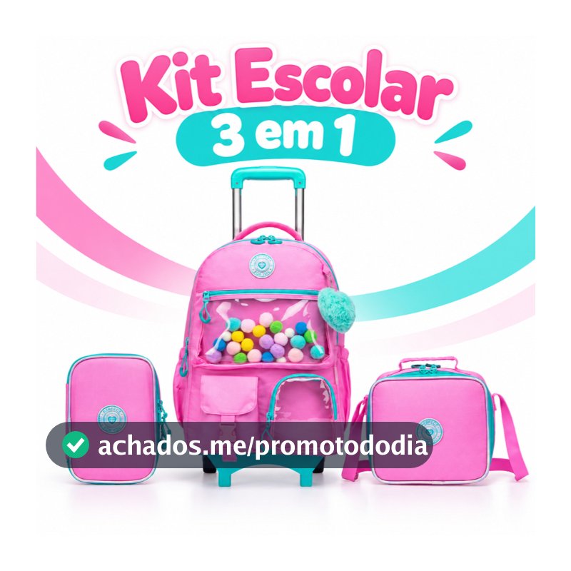 Kit Mochila Feminina Reforçada com Carrinho Removível e Lancheira