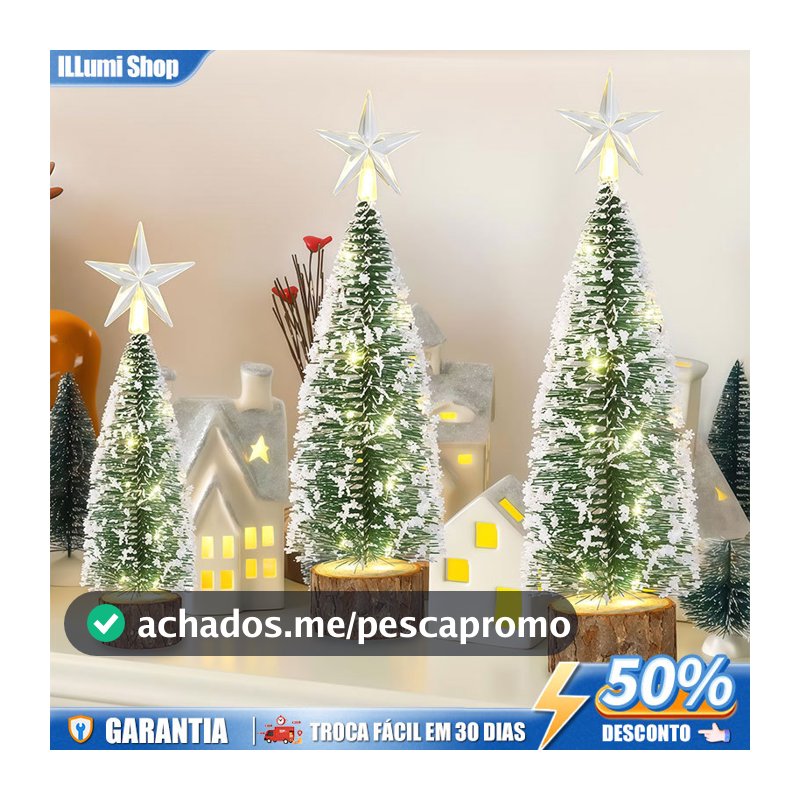 1, 3 ou 6 Luminária LED Árvore de Natal Mini Nevada 18cm com Base de Madeira Decoração Natalina Mesa Casa Escritório