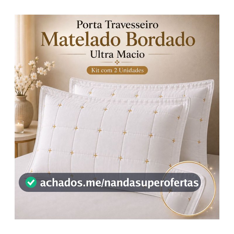 Kit 2 Porta Travesseiros Matelado Bordado 70x50 Ultra Macio Branco Luxo Premium para Cama
