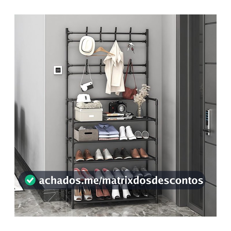 Arara 4/5 Andares Multiuso c/ Sapateira, Cabideiro e Suporte p/ Roupas, Tênis e Closet Quarto