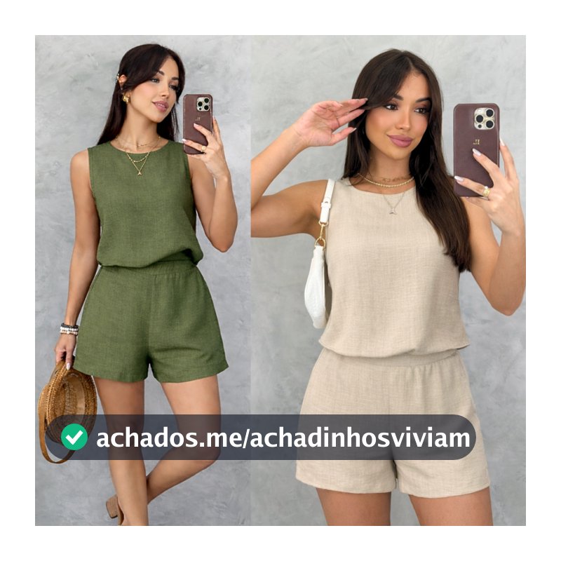 Conjunto Vick Linho Feminino Curto Regata e Short com Elástico Slim e Plus Size Casual Elegante Moda Blogueira Tendência