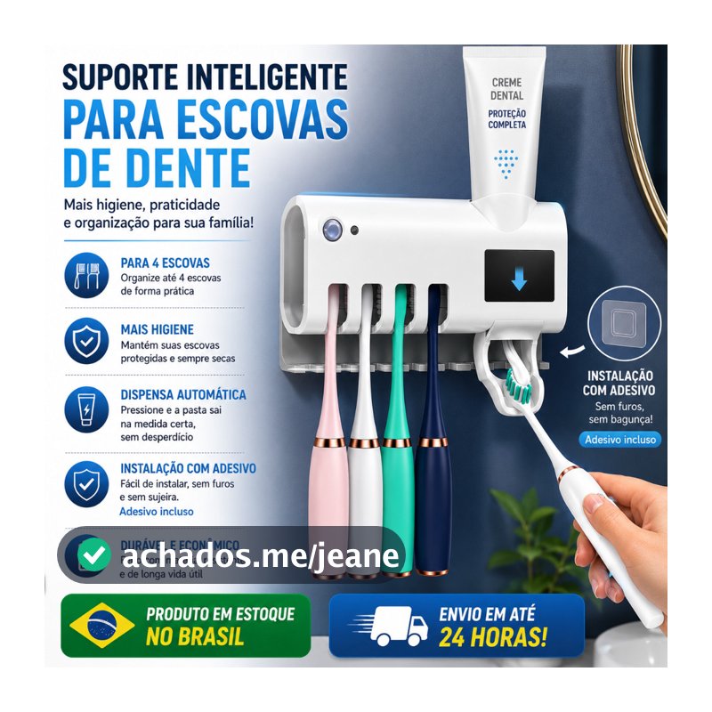 Suporte Inteligente para Escovas de Dente com Dispenser Automático de Pasta Mantém as Escovas Secas