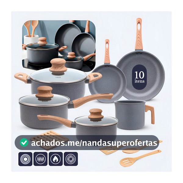 Jogo De Panelas Induçao Antiaderente Cerâmica 10 Peças Ppg  Pfoa Free Grafite