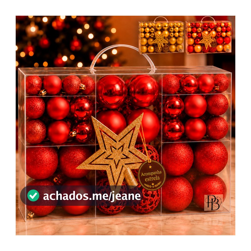 Kit 100 Bolas de Natal Com Estrela Mista Lisas Glitter Decoração Enfeite Árvore de Natal com Ponteira