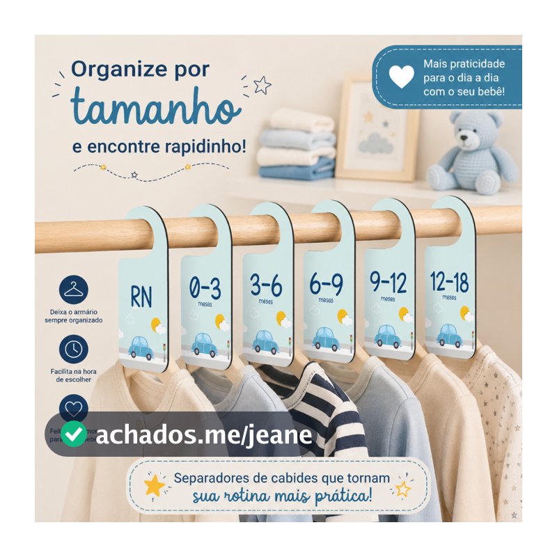 Organizador De Cabides E Separador Bebê Carrinhos Azul Menino Automóveis Mdf