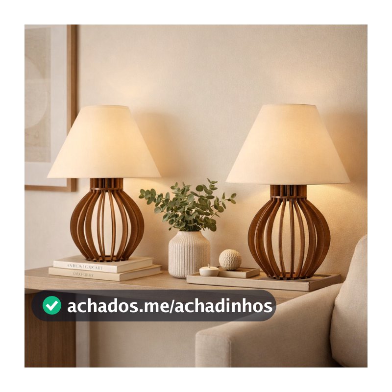 Kit 2 Abajur Clássico Cabeceira Criado Mudo Quarto Madeira Marrom Decoração