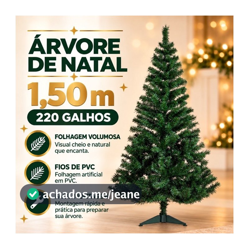 Arvore Natal 1,50mt Verde 220 Galhos Natalina Decoração Pinheiro Premium NTY10150