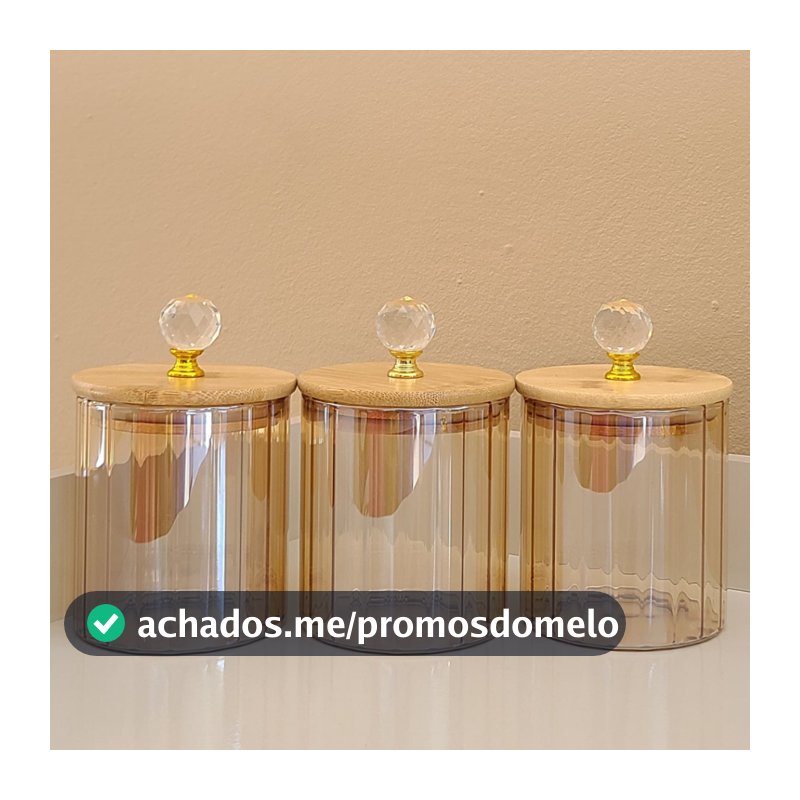 Pote de Vidro Hermético Dourado CANELADO ÂMBAR CRISTAL 550ML Porta Mantimentos cozinha Tampa Bambu