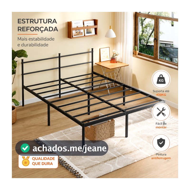 Estrado de Metal para Cama de Casal e Cama de Solteiro Reforçado Dobrável Fácil de Montar