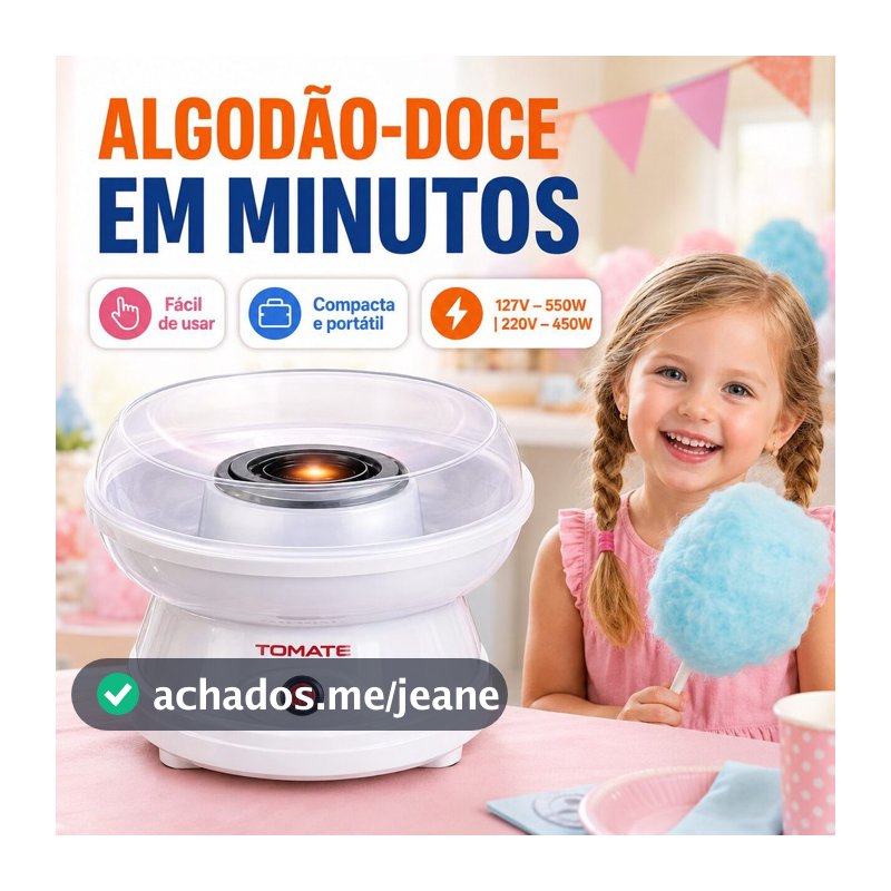 Máquina de Algodão Doce Elétrica Portátil 127V ou 220V para Festas e Aniversários Fácil de Usar