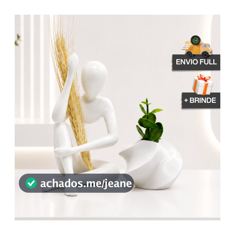 Kit Vaso COM Planta Artificial e Escultura Decorativa Sentada COM Trigo + Presente Decoração Moderna Elegante Casa