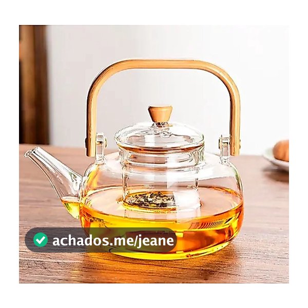 Chaleira de Vidro 1 Litro Tampa de Bambu Premium Borossilicato Com Alça de Bambu