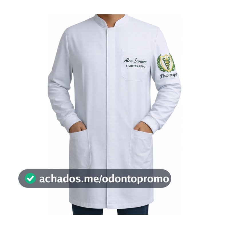 Jaleco Masculino Bordado Nome + Profissão e Brasão Curso e Faculdade