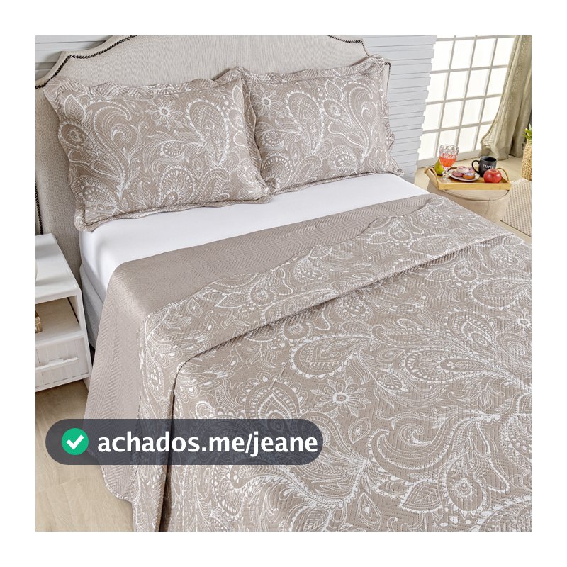 Kit Cobre Leito Colcha Casal Bouti 3 Peças Dupla Face Estampada Porta Travesseiro Aba Americana