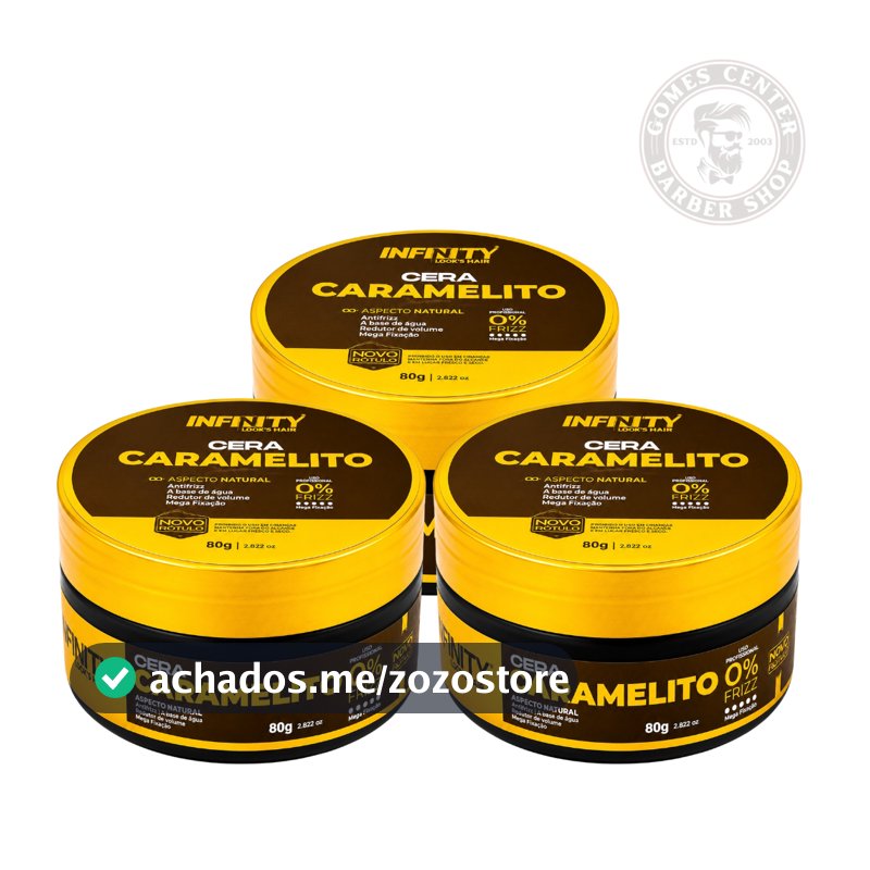 Kit 1x à 3x Pomadas Cera Caramelito 80g Infinity Classe A - Antifrizz Penteados Modela Alta Fixação Hidrata os Fios Fox