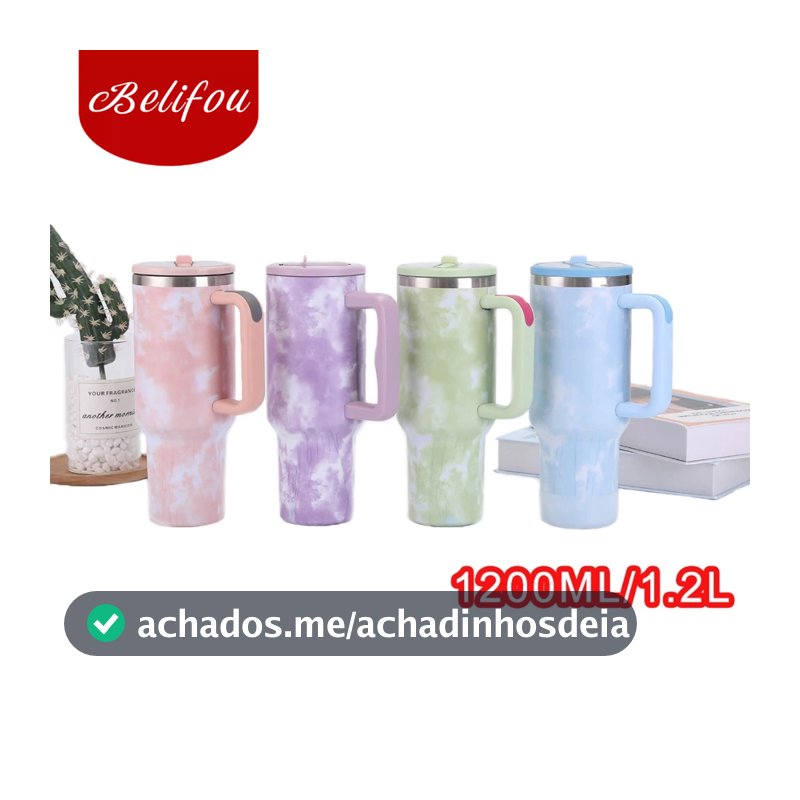 Belifou Garrafa Térmica Copo Térmico Aço Inox 1200 Ml Com Alça e canudo personalizados nuvens cores