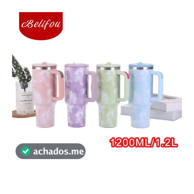 Belifou Garrafa Térmica Copo Térmico Aço Inox 1200 Ml Com Alça e canudo personalizados nuvens cores