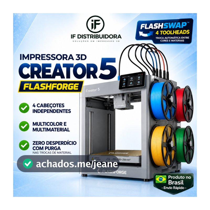 Impressora 3D Flashforge Creator 5 Multicolor 4 Cabeçotes Independentes WiFi