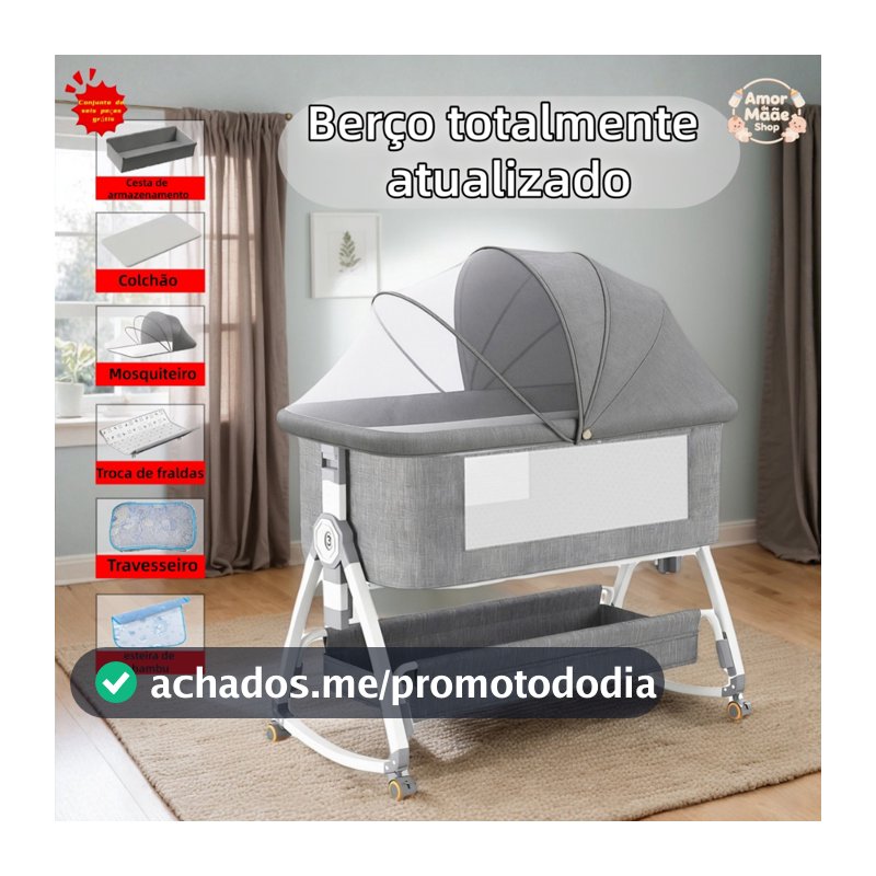 Berço Portátil Moises Co-bed Com Balanço Mosquiteiro e Cesto Regulagem de Altura