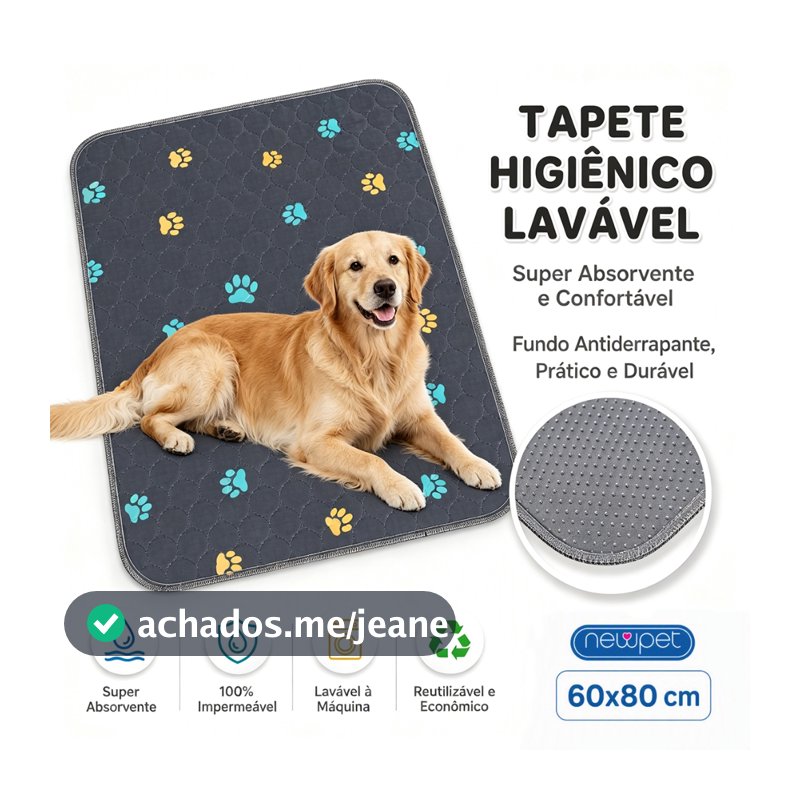 [600 Lavagens] Tapete Higiênico Cinza Escuro Lavável 80x60cm para Cachorro Super Absorvente Impermeável Reutilizável
