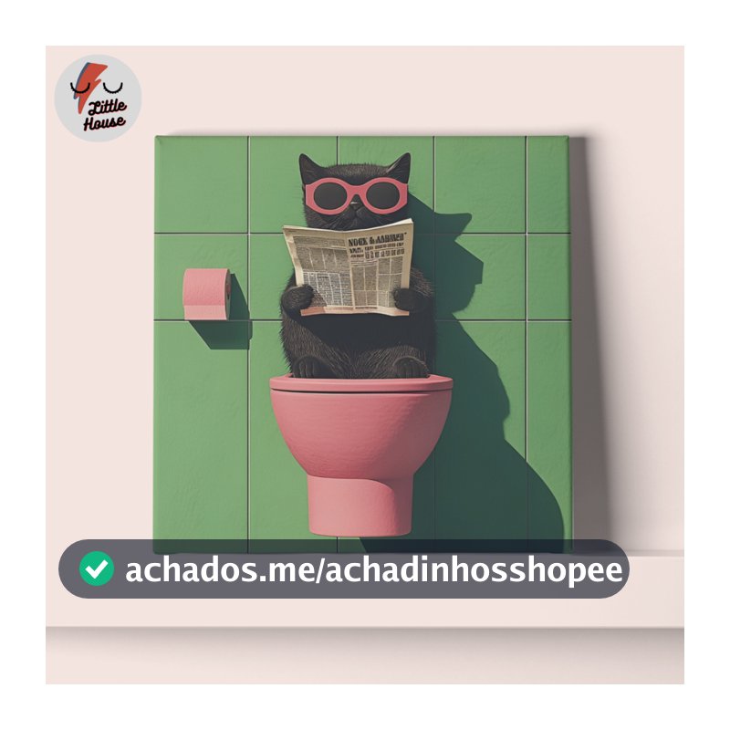 Azulejo Quadro Decorativo Banheiro Gato Engraçado gatinho óculos de sol Lendo Jornal Verde Rosa