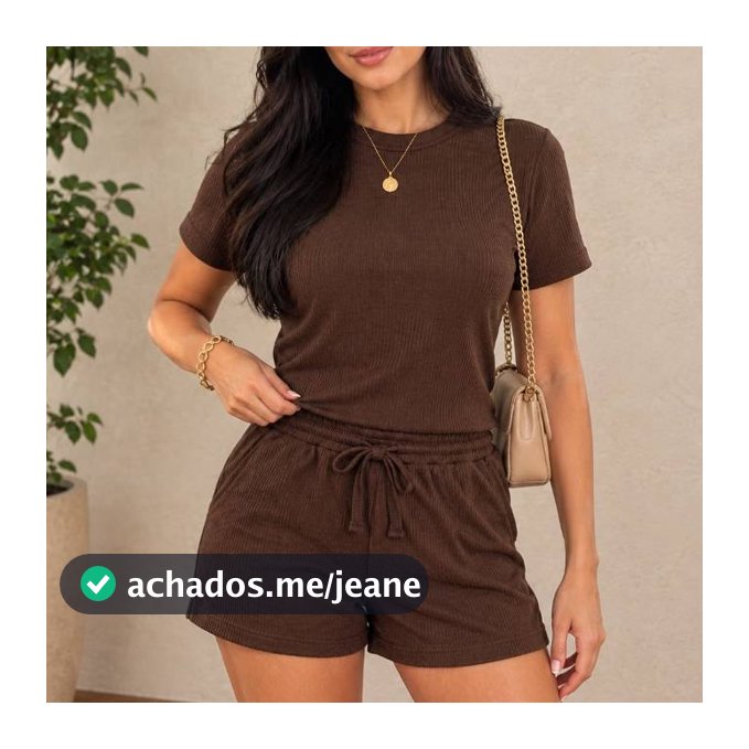 Conjunto Feminino Elegante Canelado Anarruga Blusa Manga Curta Short Moda Verão Casual Confortável 2 Peças Estilosa