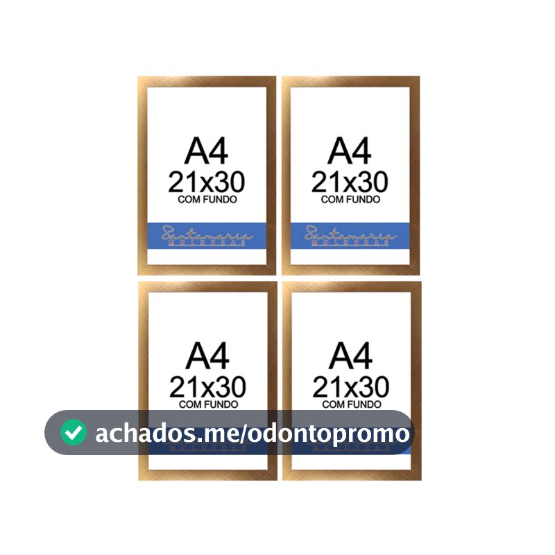 Kit 04 Molduras A4 Certificado Diploma Quadro Foto Sem Vidro Dourado