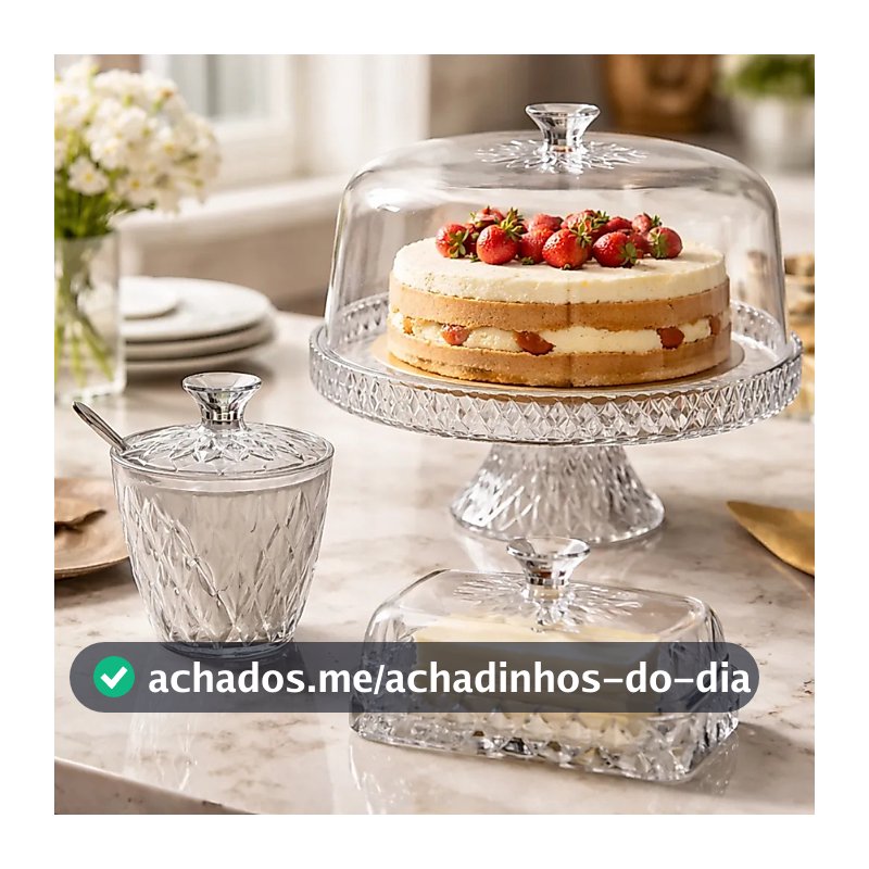 Kit Boleira Açucareiro Manteigueira Porta Bolo Açucar Manteiga Mesa Posta Glamour 3 peças