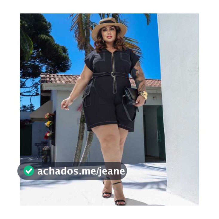 Macaquinho Plus Size  Feminino Curto com Bolsos Cargo e Zíper