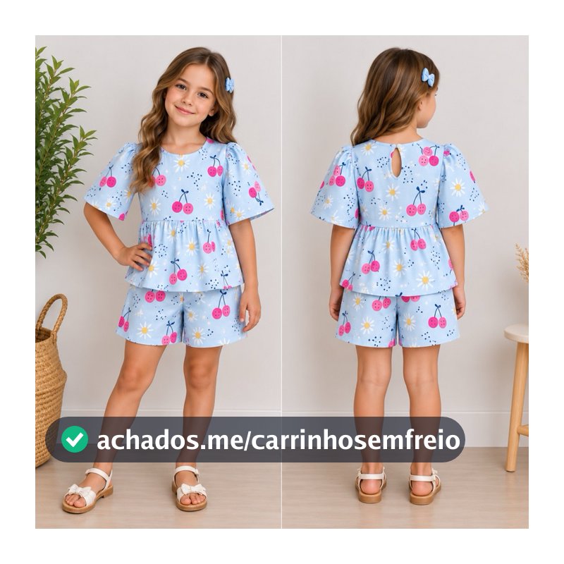 Conjunto Infantil Menina Short mais Blusa Estampado Tecido Leve e Confortável.