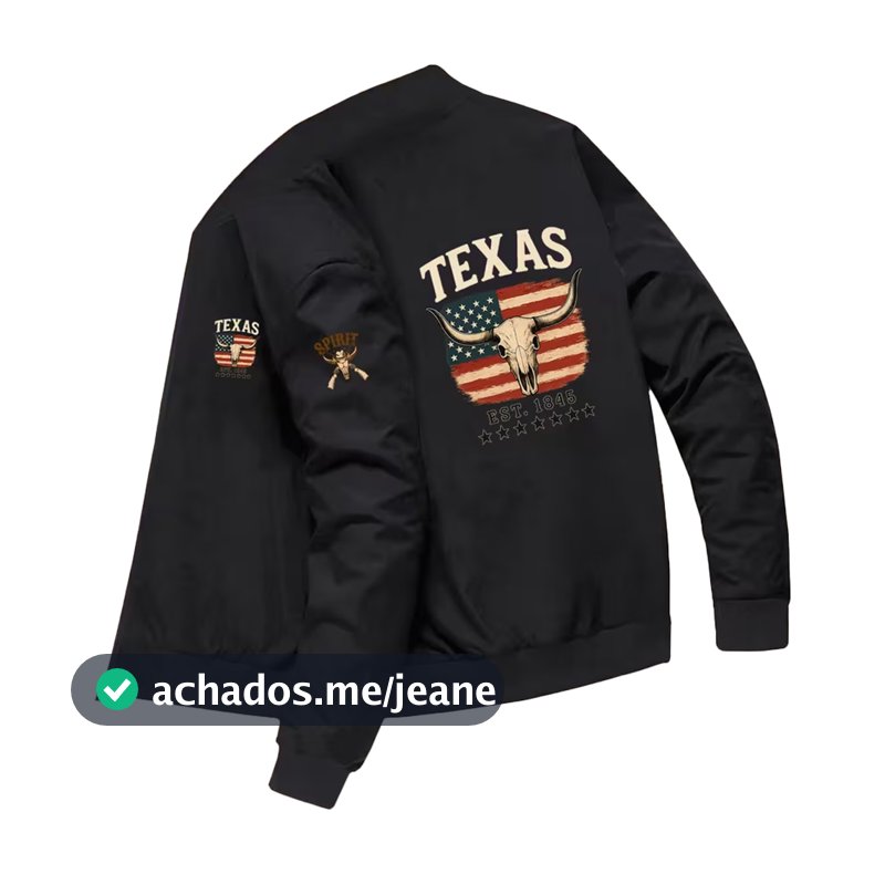Jaqueta Bomber Estampada Esportes Casual Texas USA Flag Bandeira Cowboy Country Bull Skull Caveira