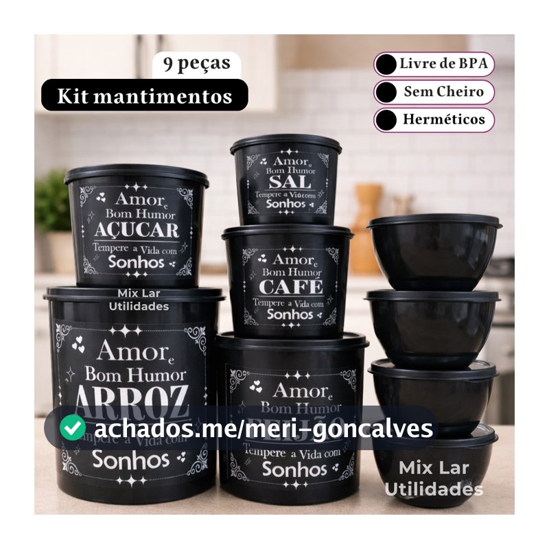 Kit organizadores de mantimentos com 9 potes para cozinha
