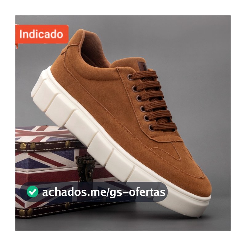 Tenis Oversized Plataforma alta Moda masculina Casual Camurça Caramelo Ajuste Cadarço