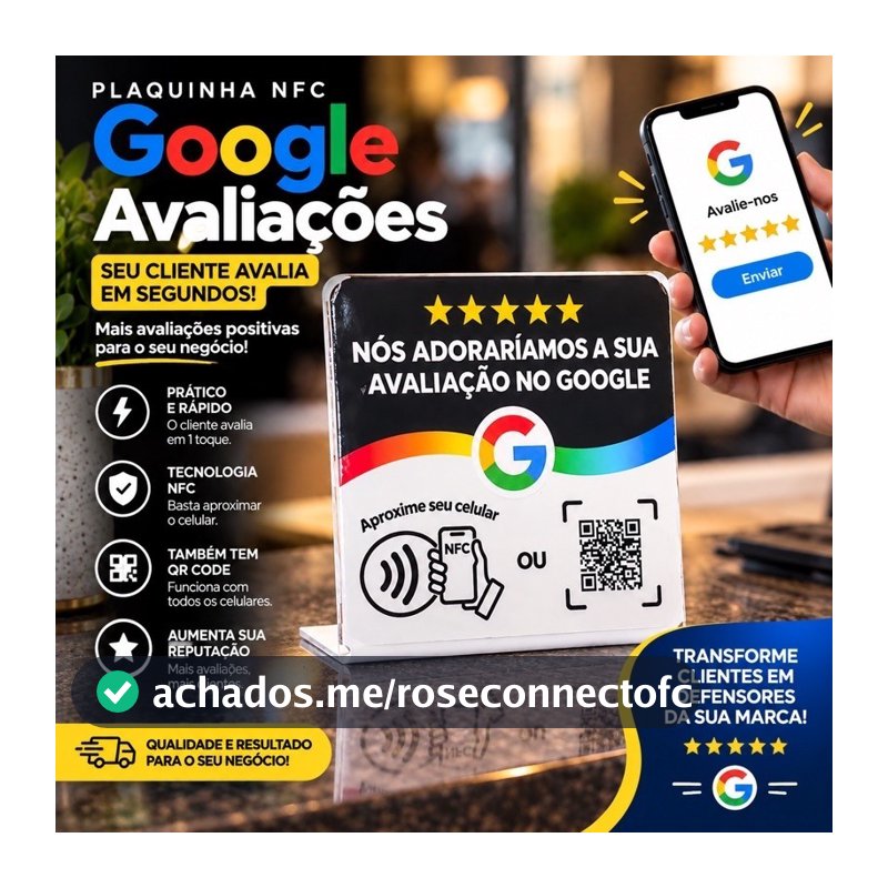 Kit com 2 Plaquinhas Aproxime o Celular NFC para Avaliação Google 10x10cm 3D