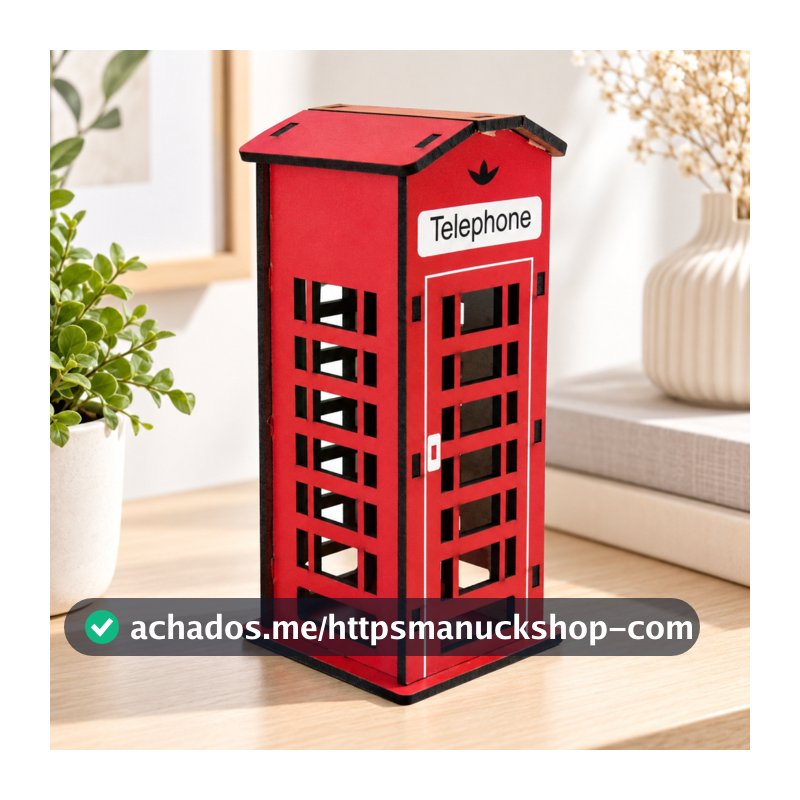 Cabine Telefônica Decorativa Pequena em MDF 15x6,5x6,5 cm - Decoração Criativa e Charmosa