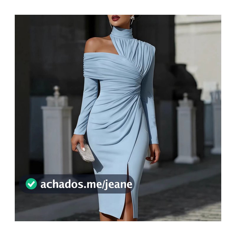 Vestido Feminino Casual Elegante De Cor Sólida Com Fenda No Ombro