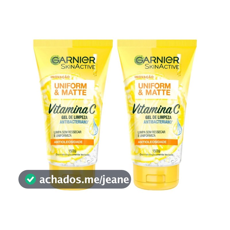 Kit 2 Gel de Limpeza Facial Antibacteriano Garnier Uniform & Matte Vitamina C, 150ml