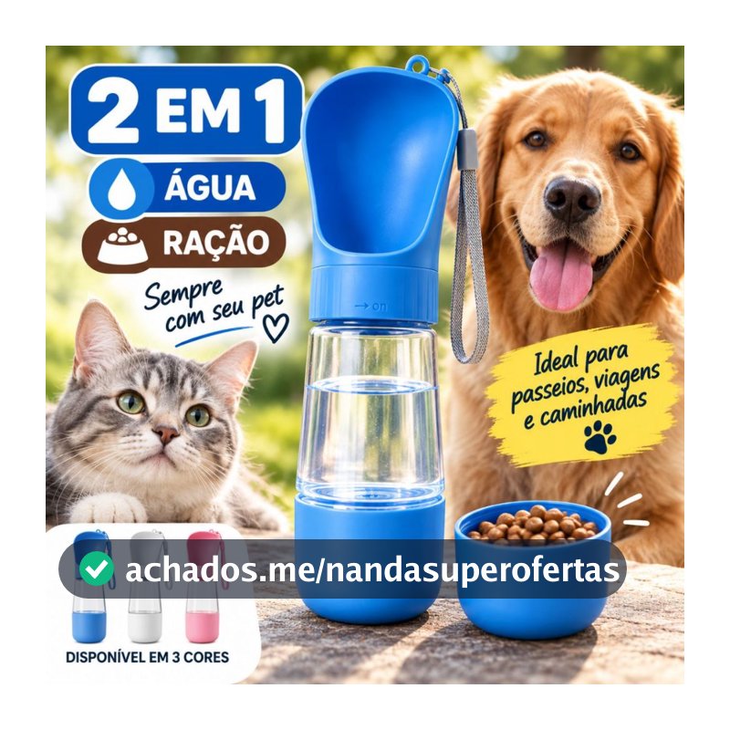 Garrafa Bebedouro Pet Portátil 2 em 1 Água e Ração Cachorro Gato Comedouro Passeio