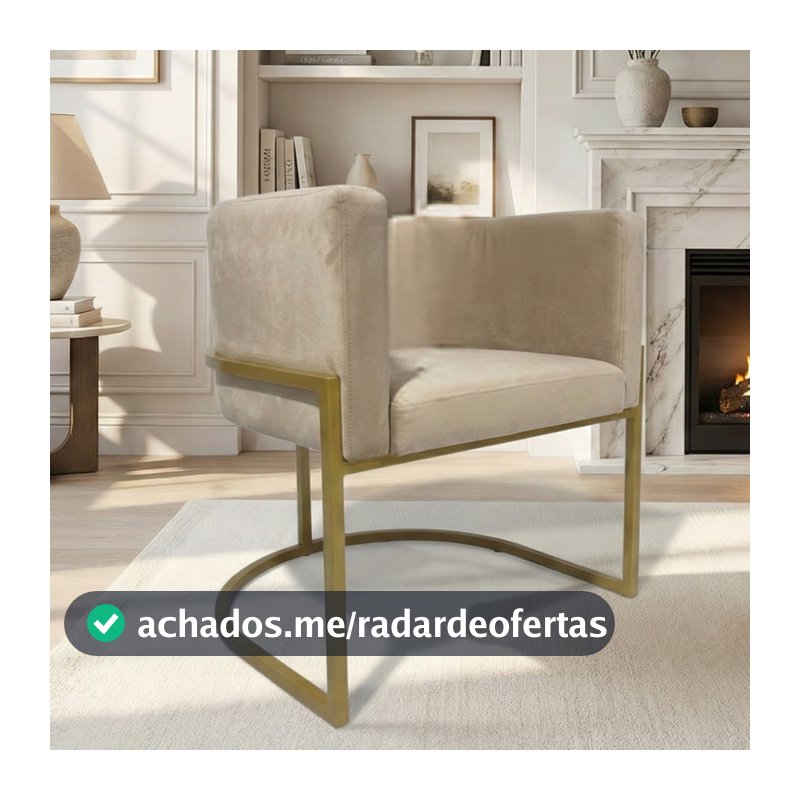 Poltrona Luna  Decorativa Base de Ferro Dourada Conforto Diversos Ambientes