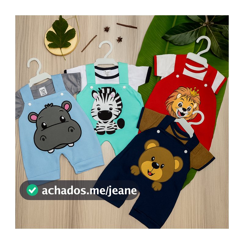Conjunto de Bebê Macacão Jardineira Safari com Estampa de Animais - Roupa Fofa para Bebê Menino Menina Unissex Presente