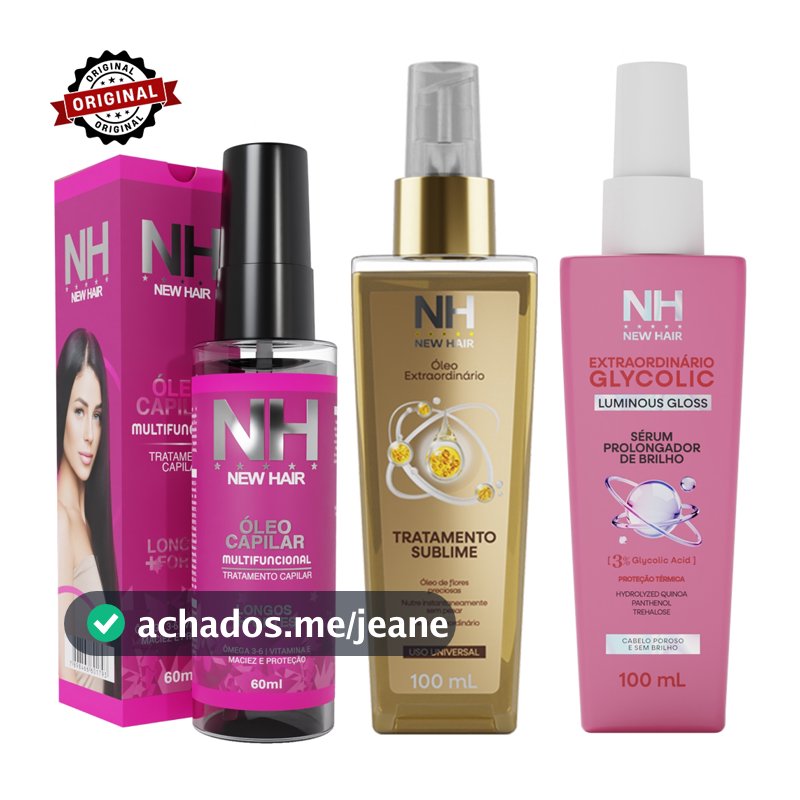 Kit 3 Óleos Para Cabelo NEW HAIR | Sérum Glycolic, Óleo multifuncional e Óleo Extraordinário