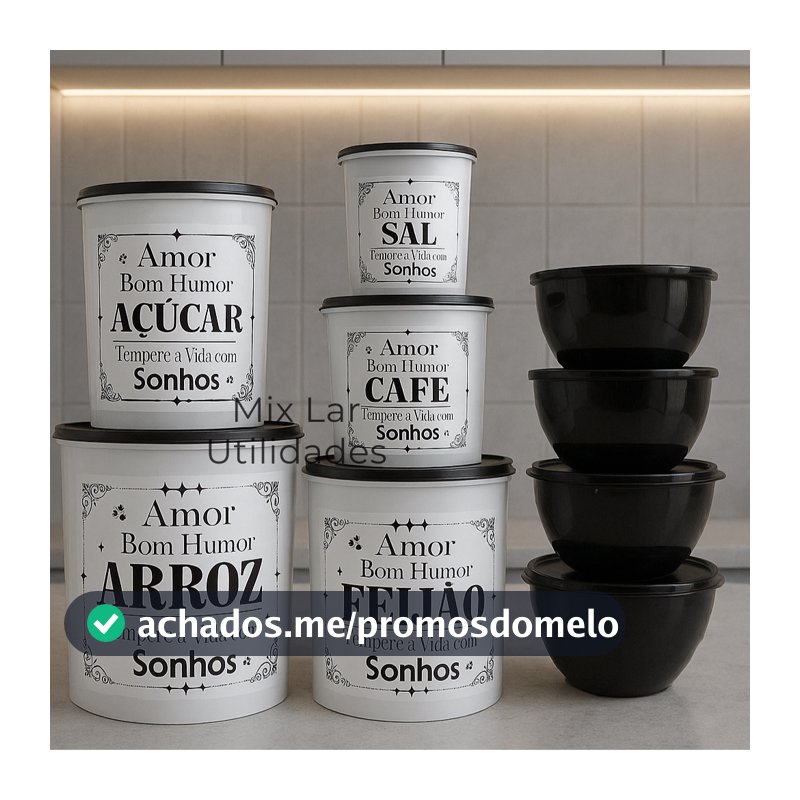 Kit potes de mantimentos cozinha com 9 peças de plástico decorado