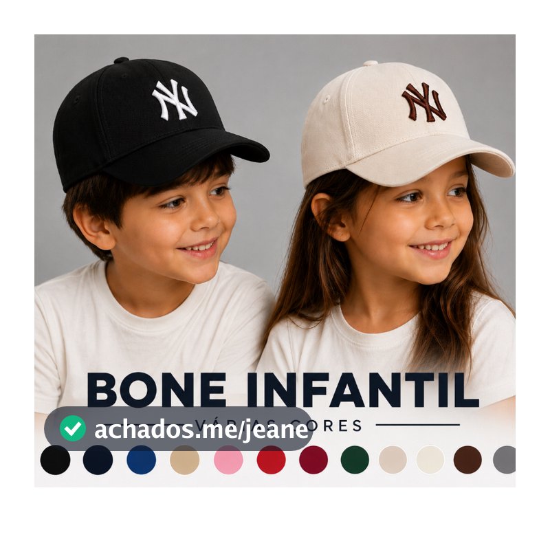 Bone Infantil, New York NY Bordado | Aba Curva | Criança Menino Menina | Fecho em Velcro | Casual - ENVIO IMEDIATO