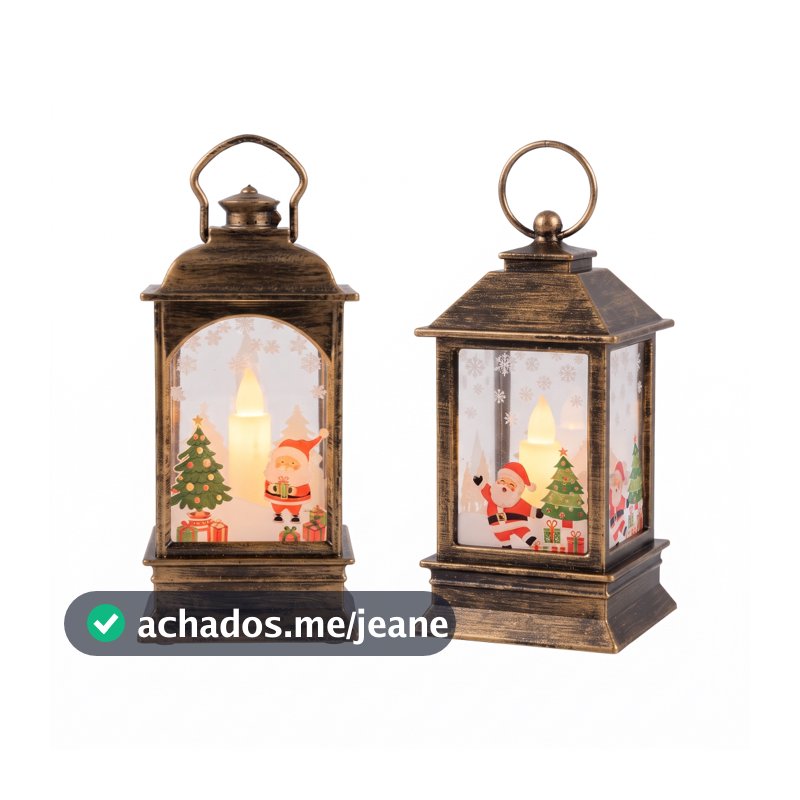 Lanterna de Natal Decorativa com Vela de LED Papai Noel Enfeite Natalino Rústico para Mesa e Aparador
