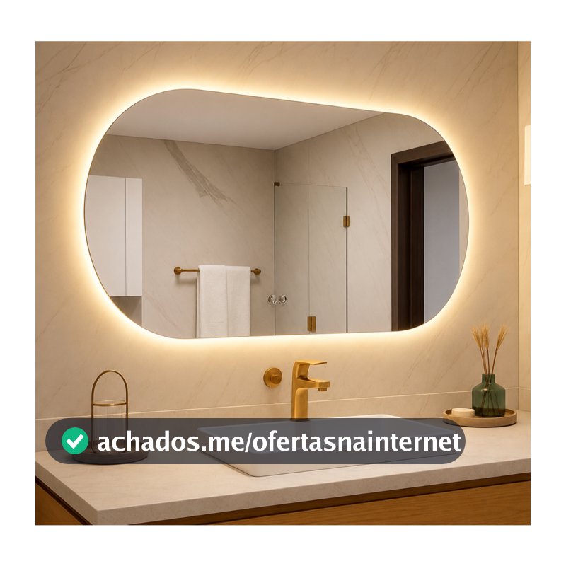 Espelho Oval Orgânico LED Luz Quente e Fria 80x50 e 40x50 Banheiro Lavabo Penteadeira Quarto Sala Iluminado Parede